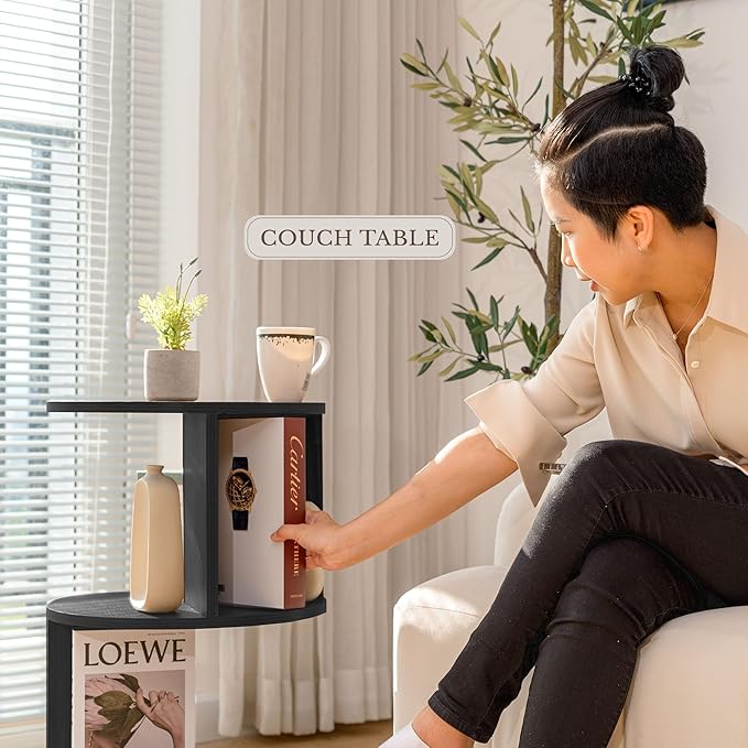 KAYMILY Living Room Side Table, Office Round Bookshelf End Table, Bedroom Mid - Image 6