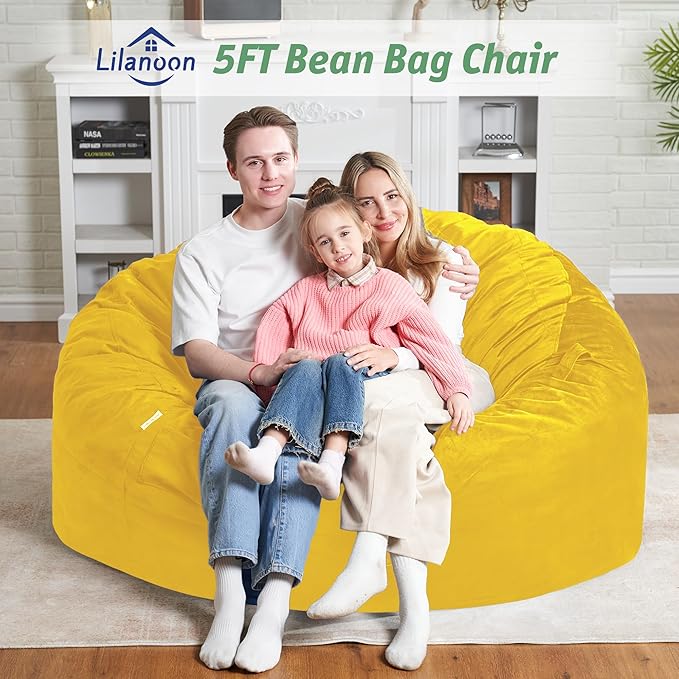 5FT Bean Bag Chair with Ultra Soft Velvet Cover Bean Bag Sofa with Memory Foam - Image 3