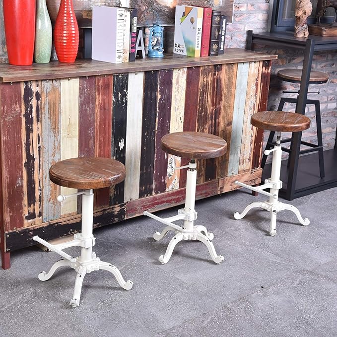 Topower Industrial Retro Vintage Farm Wooden Tractor Stool Kitchen Swivel - Image 8