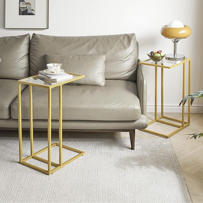 YMYNY C-Shaped End Table, Tempered Glass Sofa Side Table, nightstand - Image 9