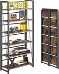 4NM No Assembly Folding Bookshelf, 6-Shelf 74" H Collapsible Foldable Bookcase by 4NM