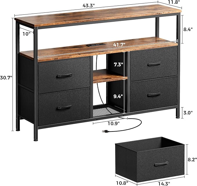 Huuger TV Stand Dresser with Power Outlets and LED Lights, 4 Drawers - Image 7