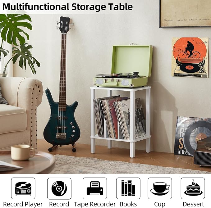LELELINKY 2-Tier Bamboo Record Player Stand Set of 2 - Image 5