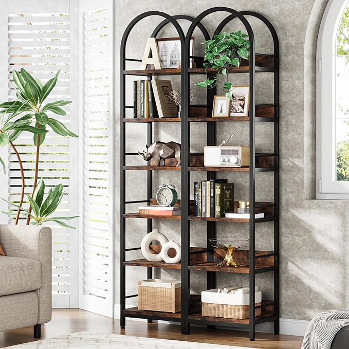 LITTLE TREE Bookshelf Set 2, Skinny 78.7 Inches Tall Arched Bookshelf, 6 Tiers - Image 2