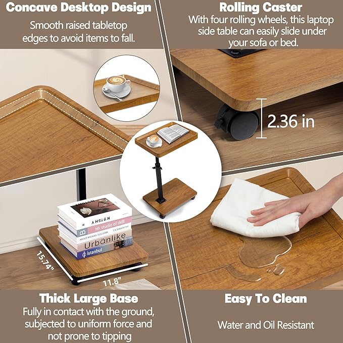 Aoligrace C Shaped End Table Adjustable Height, 360° Swivel Side Table - Image 7
