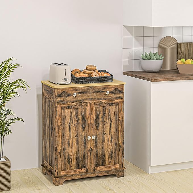HOMCOM Sideboard with Solid Wood Countertop, Modern Kitchen Storage Cabinet - Image 8