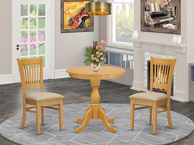 East West Furniture ESVA3-OAK-C 3 Piece Dining Table Set - Image 2