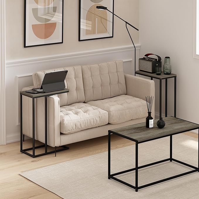Furinno Camnus Modern Living Sofa Side Table, French Oak Grey - Image 2