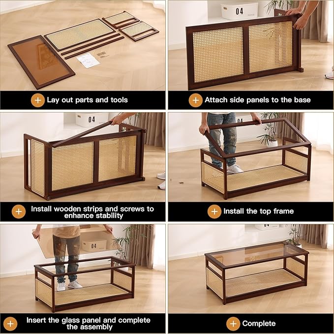 Welnow Rattan Coffee Tables for Living Room, Modern 2-Tier Coffee Table - Image 7