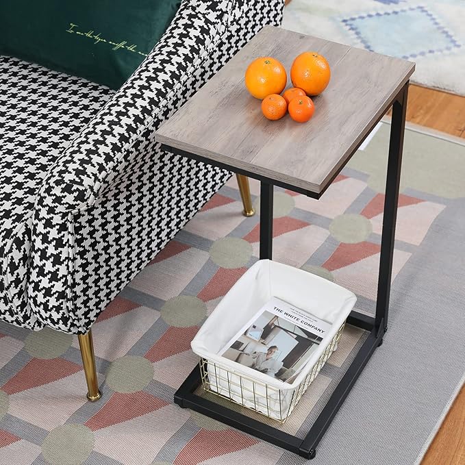 AMHANCIBLE C Shaped End Table, Slide Under Couch Table - Image 6
