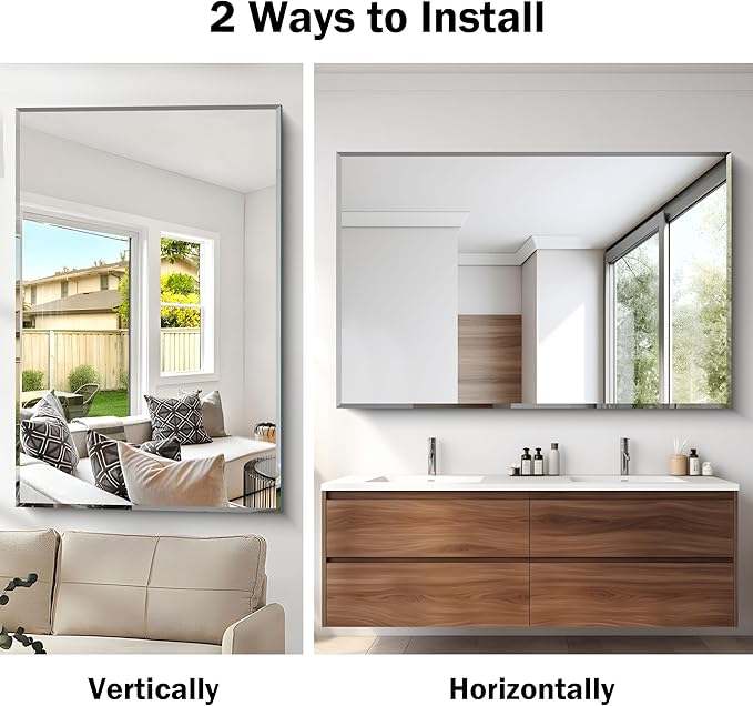 55x36 Large Beveled Mirror, Frameless Beveled Bathroom Mirrors - Image 4
