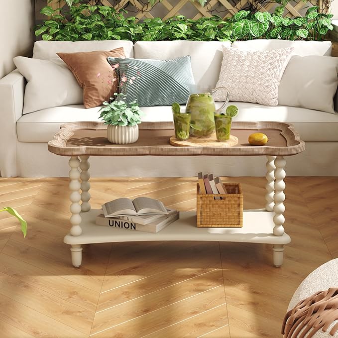 Function Home Farmhouse Coffee Table, Rustic White French Country Center Table - Image 5