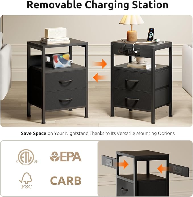 NightStand Bedside Charging Table Bedroom - Image 3