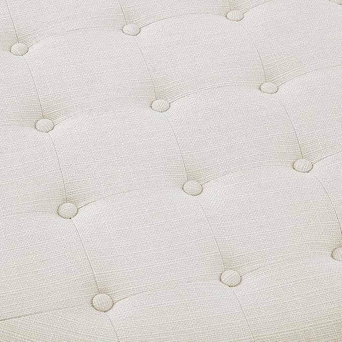 24KF Large Round Upholstered Tufted Linen Ottoman Coffee Table, Large Footrest - Image 5