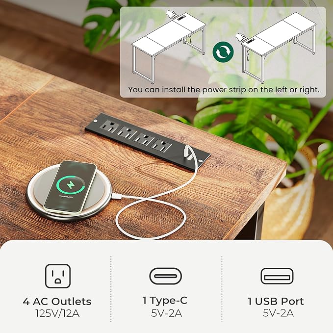 Huuger 63 x 24 inch Desk with Power Outlets & USB-C, Deeper & Thicker Desktop - Image 4