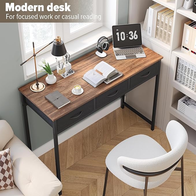 WOHOMO Computer Desk with Drawers, 39.3 Inch Bedroom Desk with Storage - Image 8