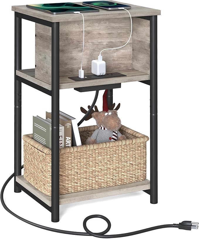 VASAGLE Side Table with Charging Station, 3-Tier End Table with USB Ports and by VASAGLEbySONGMICSHOME