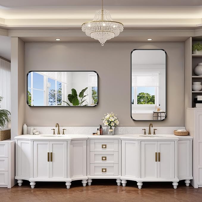 FORBATH 24x48 Inch Bathroom Mirror, Brushed Black Deep Frame Narrow Wall Mirror - Image 3