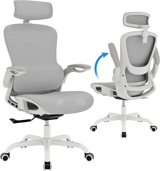 GABRYLLY Ergonomic Mesh Office Chair- White Desk Chair, Flip-Up Armrest by GABRYLLY