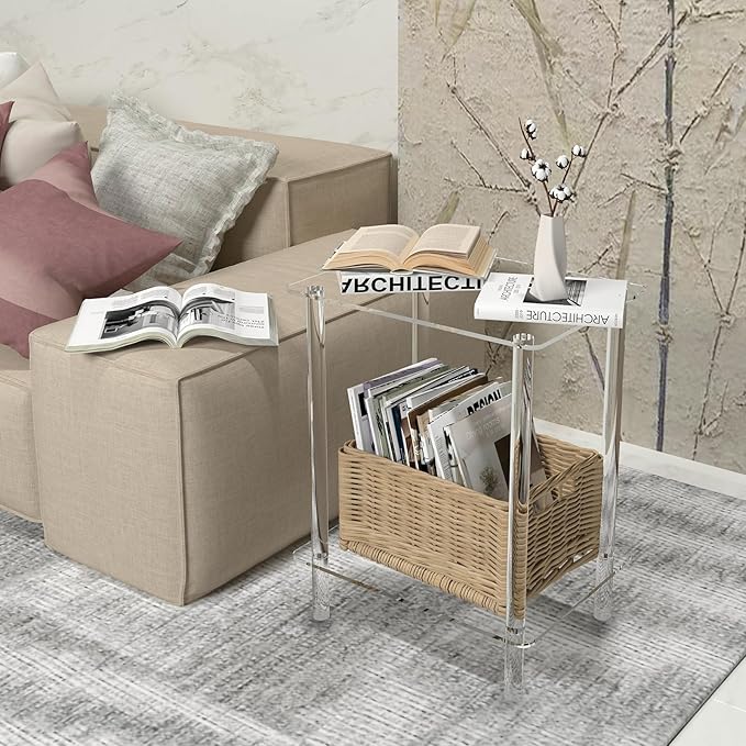 Clear Acrylic End Table, 2-Tier Modern Side Table - Image 7