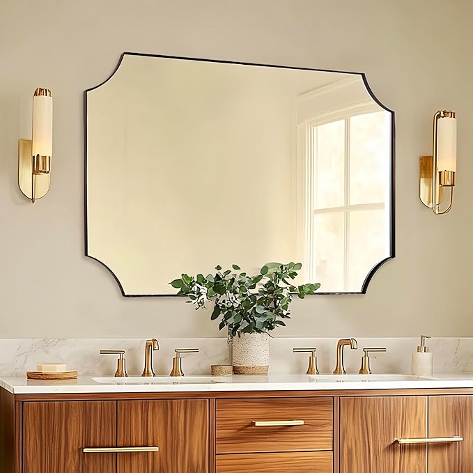 ANDY STAR 30x40 Inch Bathroom Mirror, Brushed Bronze Rectangle Scalloped Mirror by ANDYSTAR