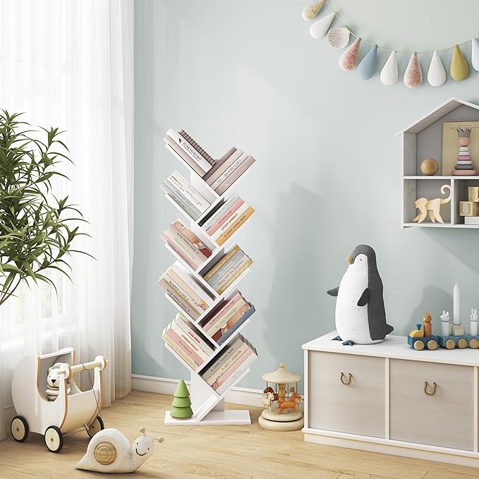 Hoctieon 10 Tier Tree Bookshelf, 10 Shelf Bookcase, Free Standing Tree Bookcase - Image 5