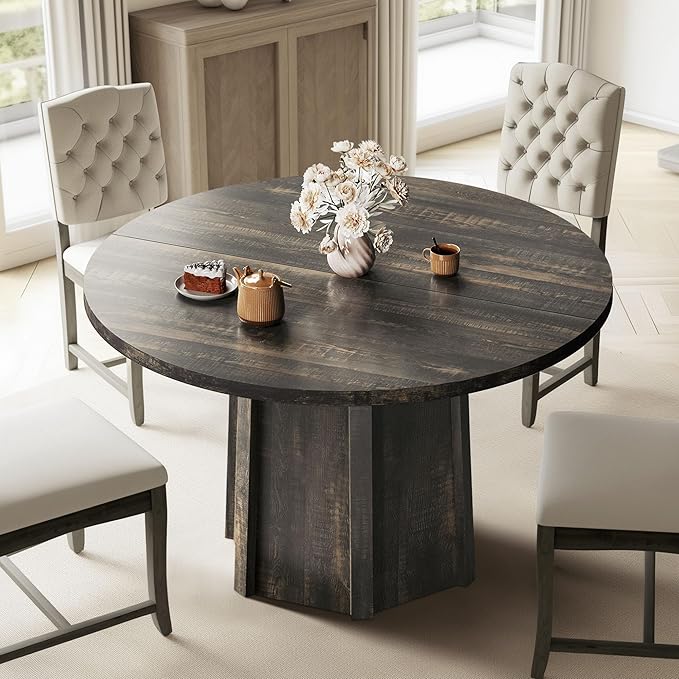 DWVO 47" Round Dining Table for 4-6 People Farmhouse Industrial Dinning Room by DWVO