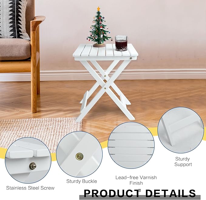 Outdoor Patio Side Table Small Wood End Square Table Folding Coffee Furniture - Image 5