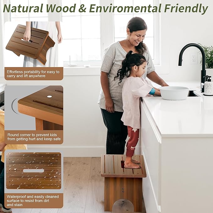 Wooden Step Stool for Adults, Heavy Duty One Step Bedside Stool - Image 4