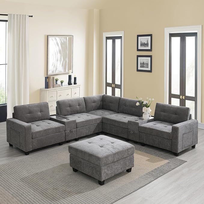 Merax 6 Seater Chenille Sectional Couches - Image 8