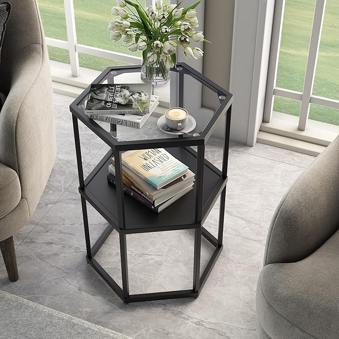 Side Table with 2-Tier Storage Shelf, Modern End Tables - Image 3