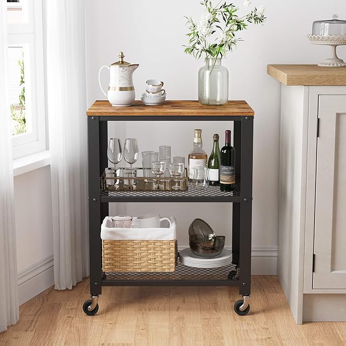 VASAGLE BRYCE Serving Cart, 3-Tier Kitchen Utility Cart on Wheels - Image 2