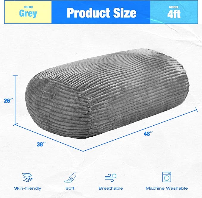 Hobestluk 4FT Bean Bag Chairs Adult Bean Bag - Image 2