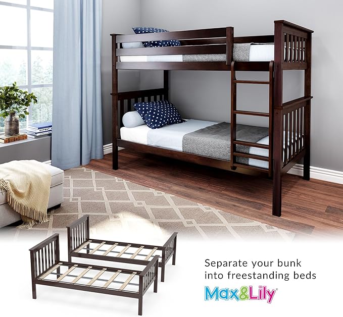 Max & Lily Bunk Bed Twin over Twin, Solid Wood Bunk Bed Frame - Image 6