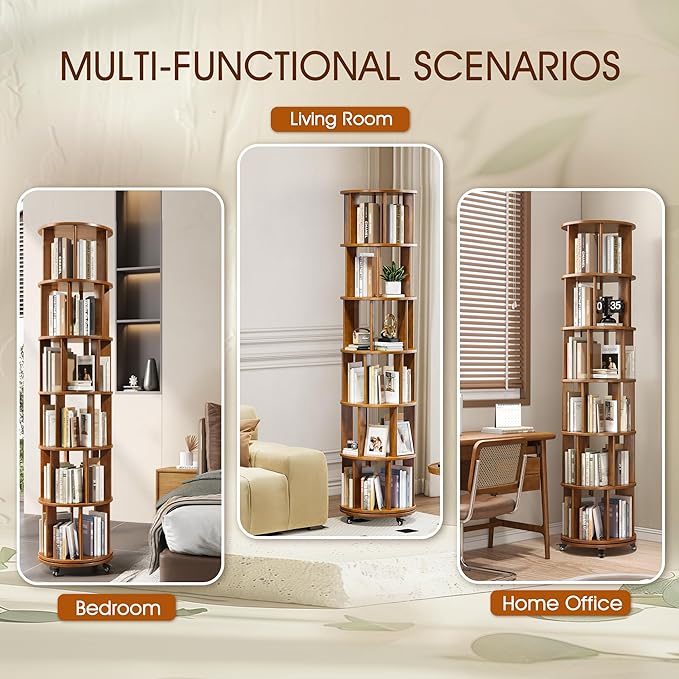 6 Tier Solid Wood Rotating Bookcase - Image 8