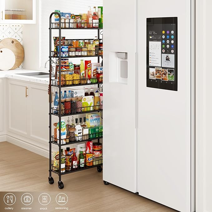 6-Tier Slim Storage Cart, Rolling Kitchen Cart - Image 5