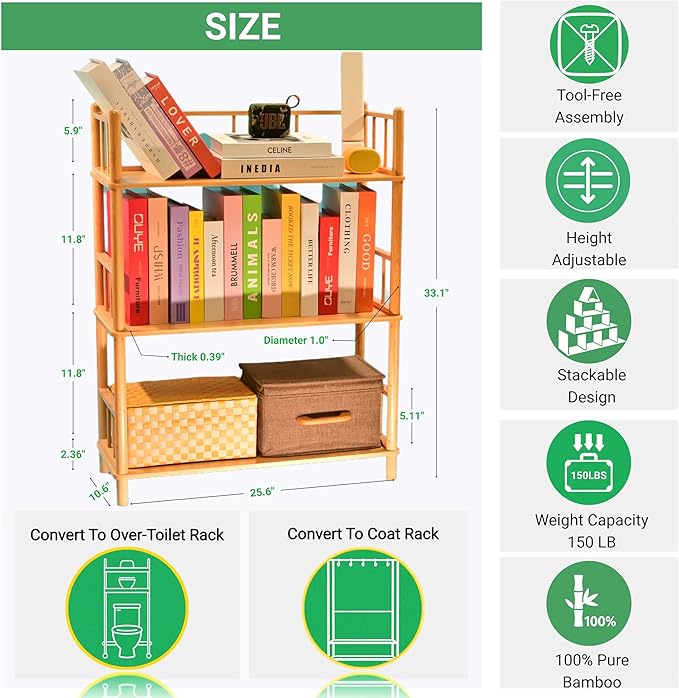 GOGOGO Bamboo Bookshelf -Tool-Free Assembly, Eco-Friendly Wooden Bookcase - Image 3
