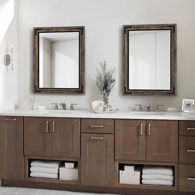 YOSHOOT Farmhouse Bathroom Mirror, Rustic Wood Mirror, Wooden Framed Vanity - Image 7