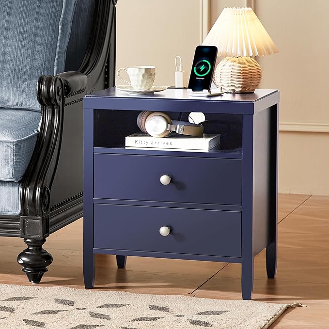 Huuger Nightstand with Charging Station, Bed Side Table - Image 4