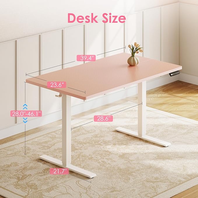 OffiGo Electric Height Adjustable Standing Desk, 40 Inch Pink Computer Desk - Image 3