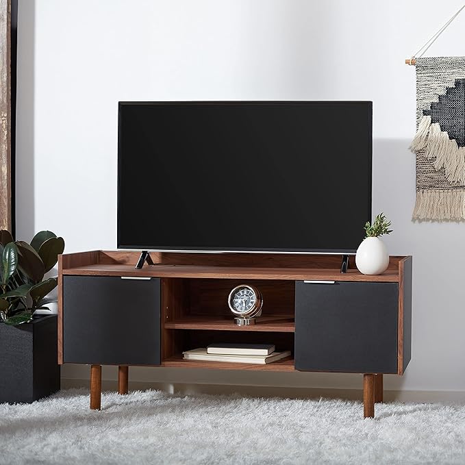 SAFAVIEH Diara TV Stand for up to 55" Flatscreen – Walnut & Black, 2 Doors - Image 2