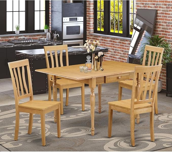 East West Furniture MZAN5-OAK-W 5 Piece Modern Dining Table Set Includes a - Image 2