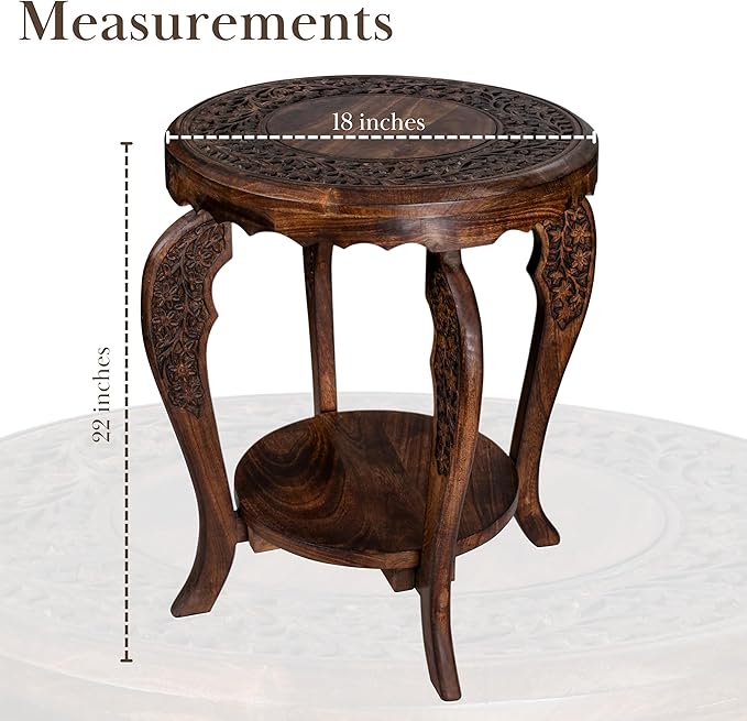 The Wooden Town Farmhouse Round Accent End Table, Rustic Side Table Nightstands - Image 3