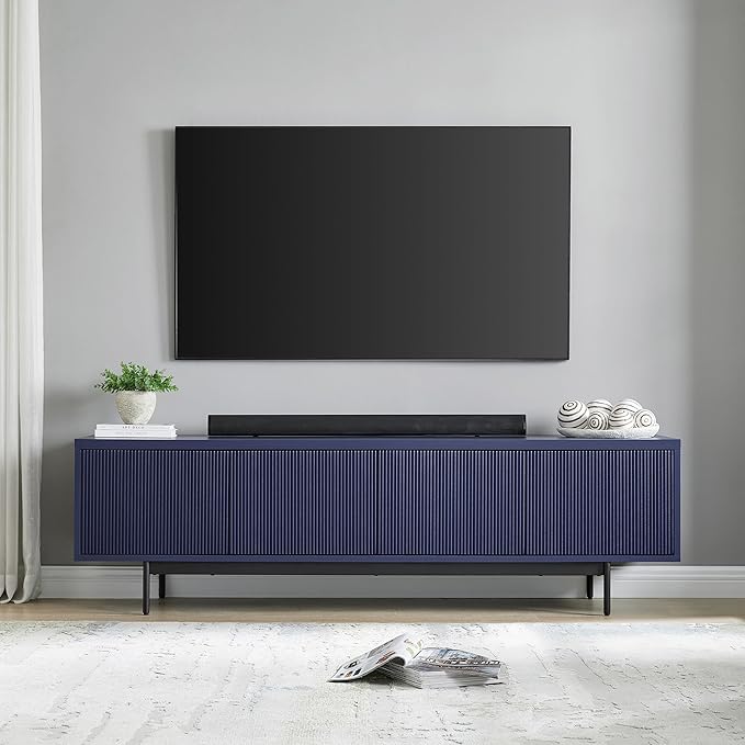 Henn&Hart Rectangular TV Stand for TV's up to 75" in Navy, for Home, Living Room - Image 2
