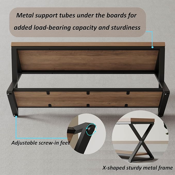 IBF Wood Entryway Bench, Wooden and Metal Bedroom Indoor Bench, Industrial Shoe - Image 4