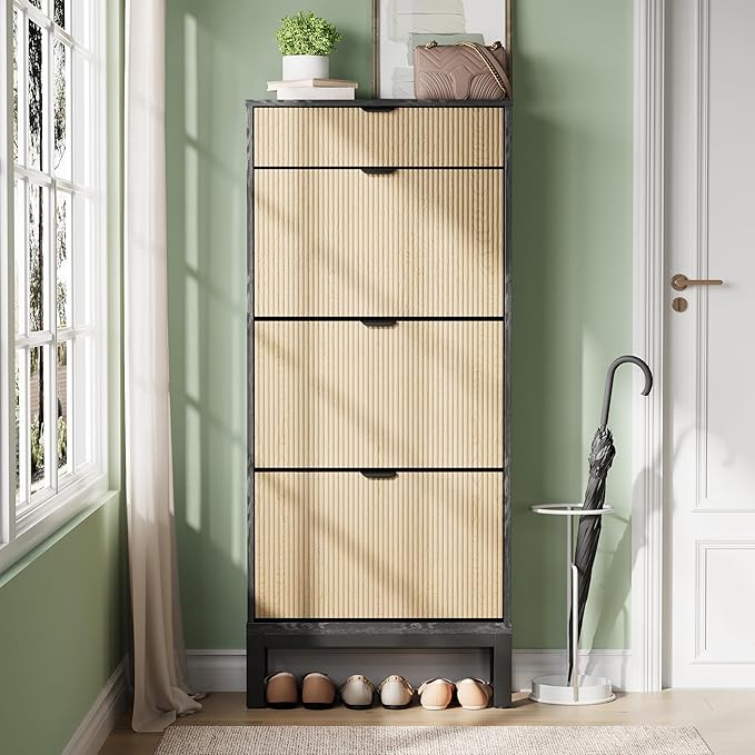 GarveeHome Shoe Cabinet with 3 Flip Doors & 1 Drawer, Entrance Wooden Shoe Rack - Image 3