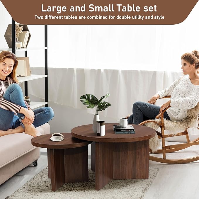 Round Nesting Coffee Tables Set of 2, Modern Stacking Table - Image 6