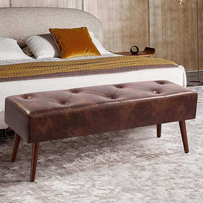 Furniliving 44 Inch Tufted Bench, Leather Footrest Bedroom Bench Seat, - Image 2