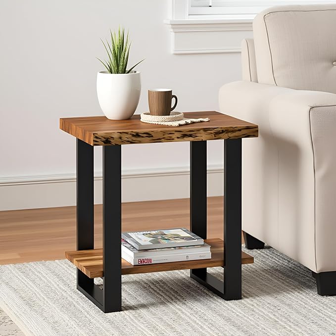 Alpine 2-Tier End Table with Live Edge Design – 27-Inch Solid Acacia Wood - Image 5