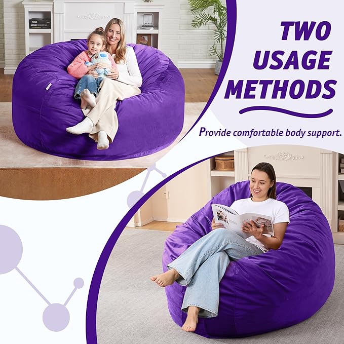 5FT Bean Bag Chair with Ultra Soft Velvet Cover Bean Bag Sofa with Memory Foam - Image 5